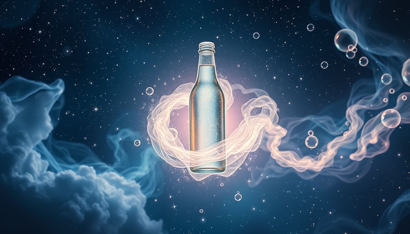 Butelka musującej wody symbolizuje oczyszczenie emocjonalne i radość.