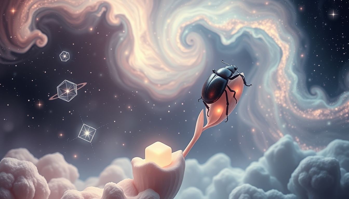 Chrabąszcz na roślinie symbolizuje nowe początki i rozwój.