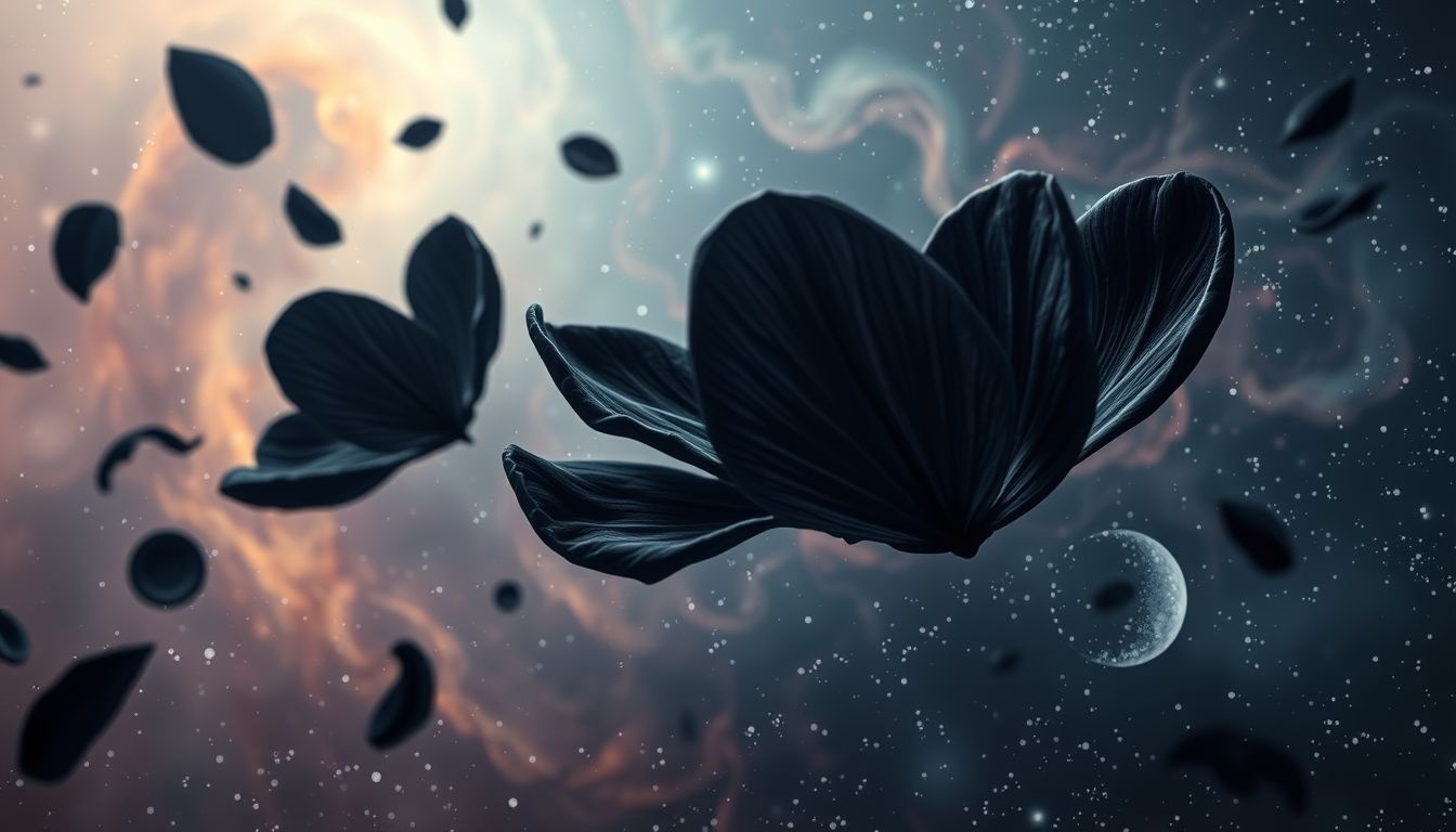 Czarne płatki symbolizują zakończenie i bolesną stratę.