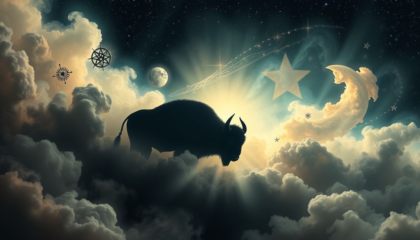 Czarny bawół symbolizuje mroczne tajemnice ukryte w podświadomości.