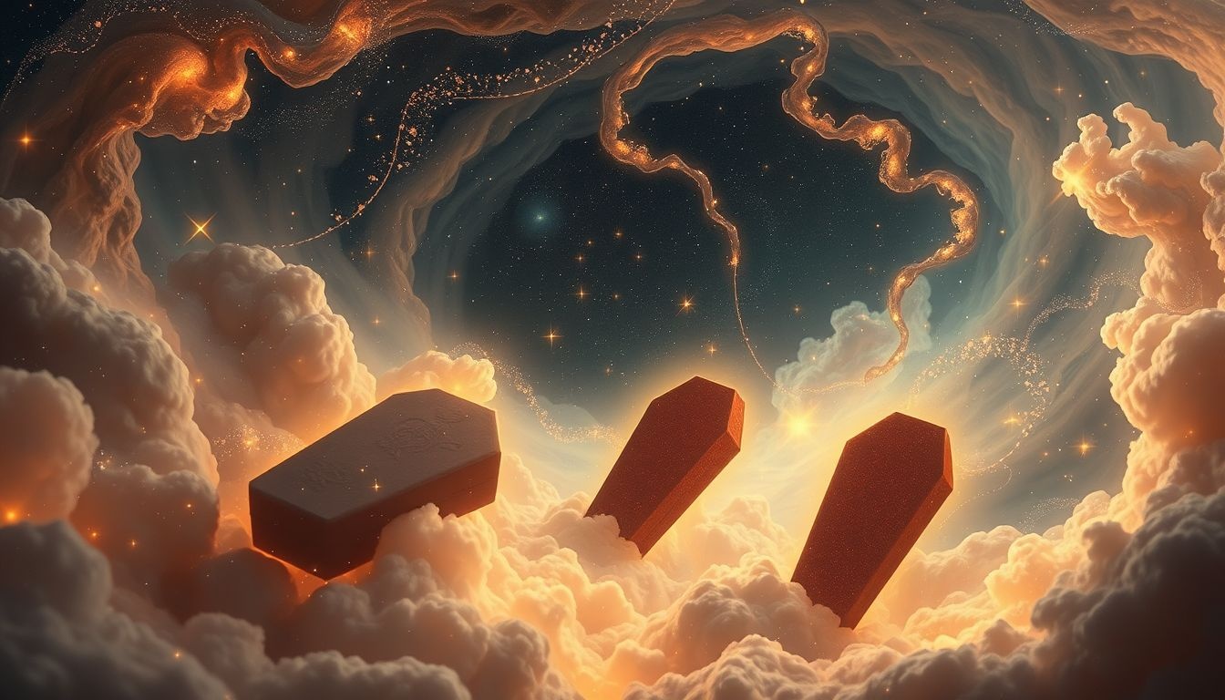 Mahoniowe trumny symbolizują duchowe przemiany i koniec cyklu życia.