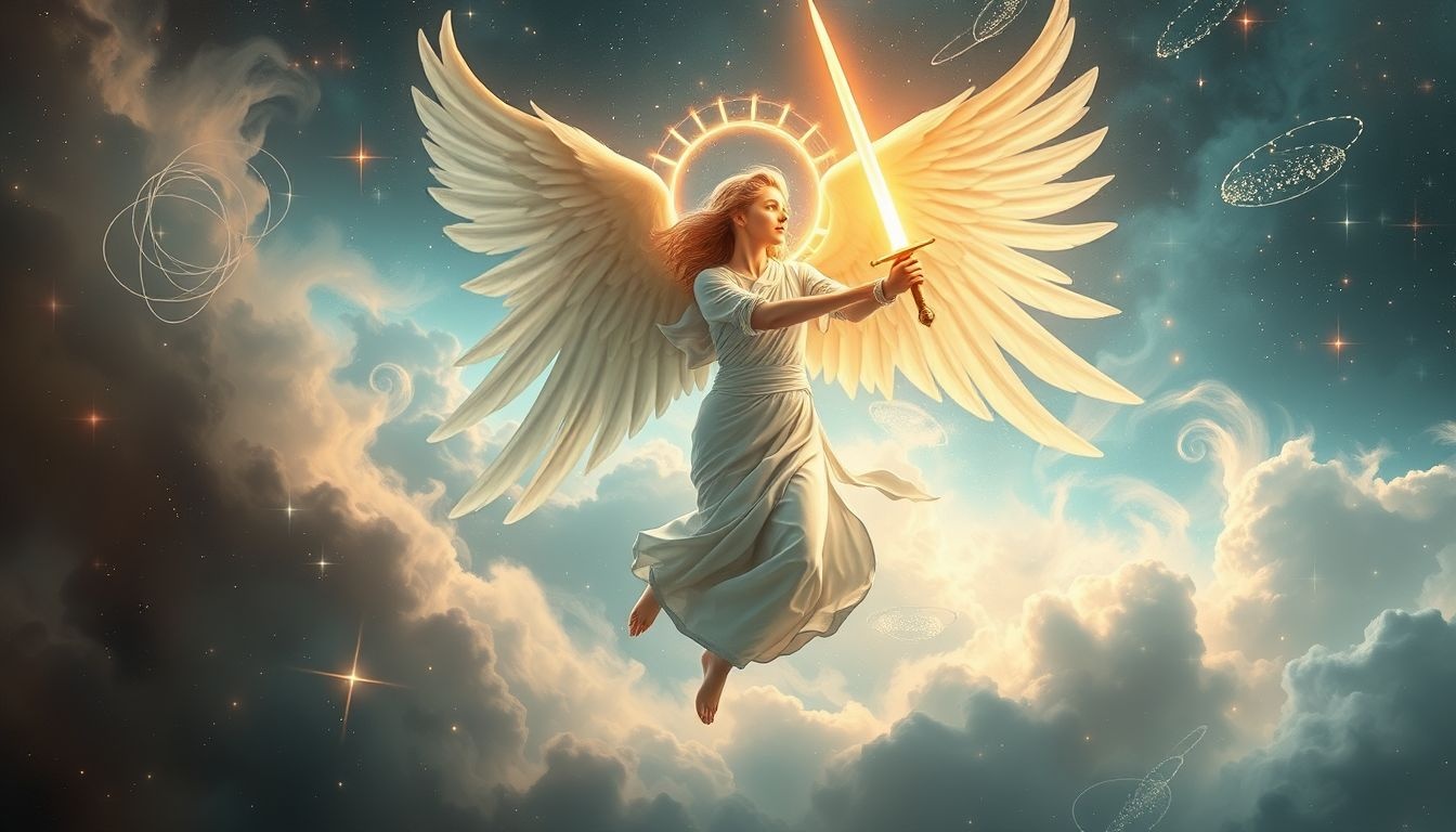 Sen o aniele stróżu z mieczem symbolizuje ochronę i walkę.
