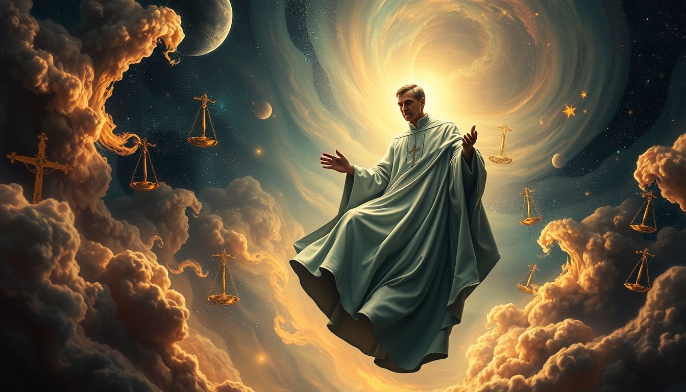 Urzędnik kościelny symbolizuje ocenę moralną i wewnętrzną krytykę.