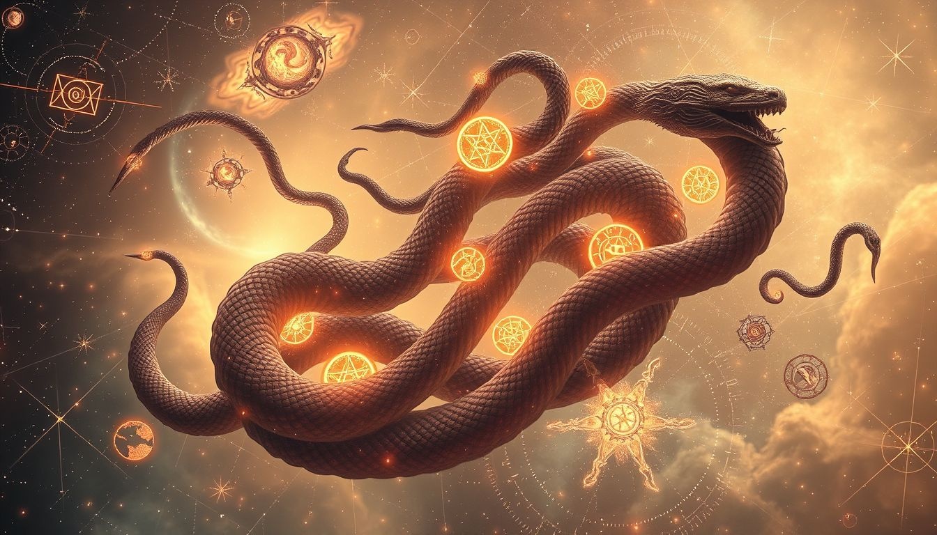 Żmija symbolizuje mądrość i odrodzenie w wielu kulturach.