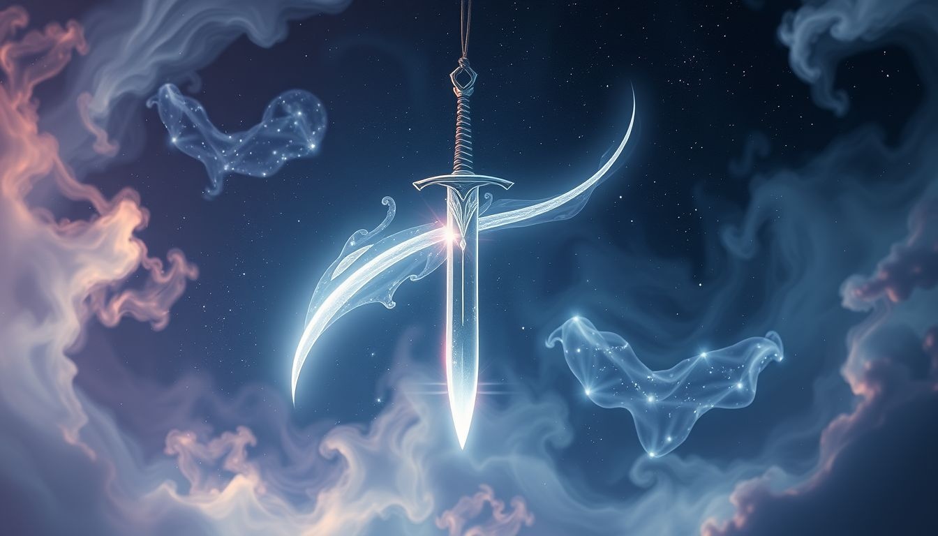 Schowana szabla symbolizuje ukrytą siłę i gotowość do działania.