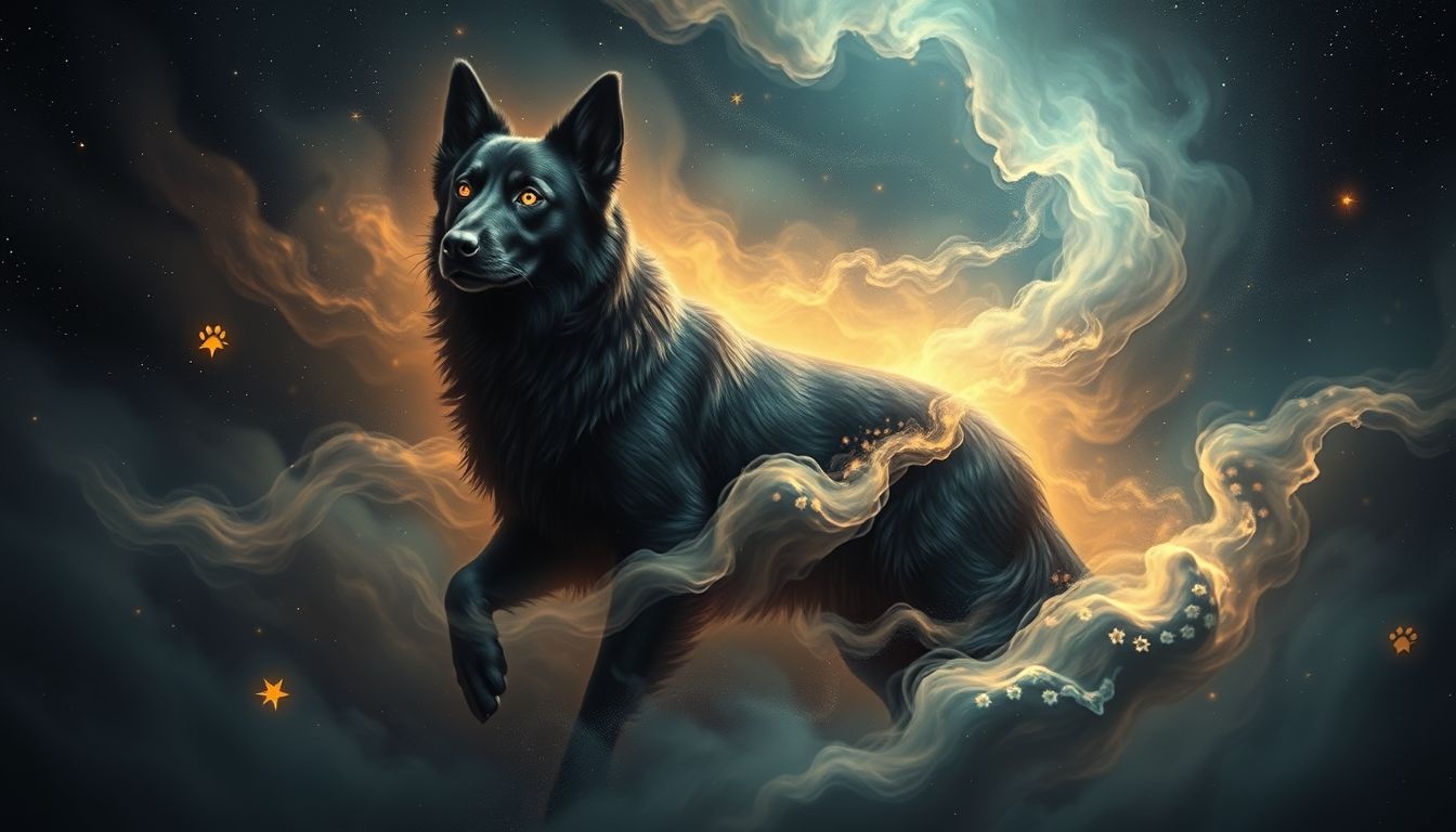 Czarny pies symbolizuje lojalność, ochronę i niebezpieczeństwo zarazem.