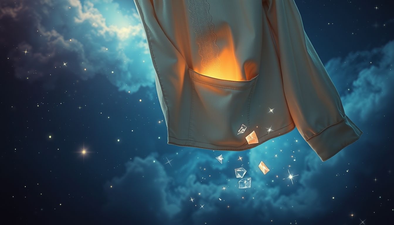 Kieszeń w starym ubraniu symbolizuje ukryte wspomnienia i tęsknotę.