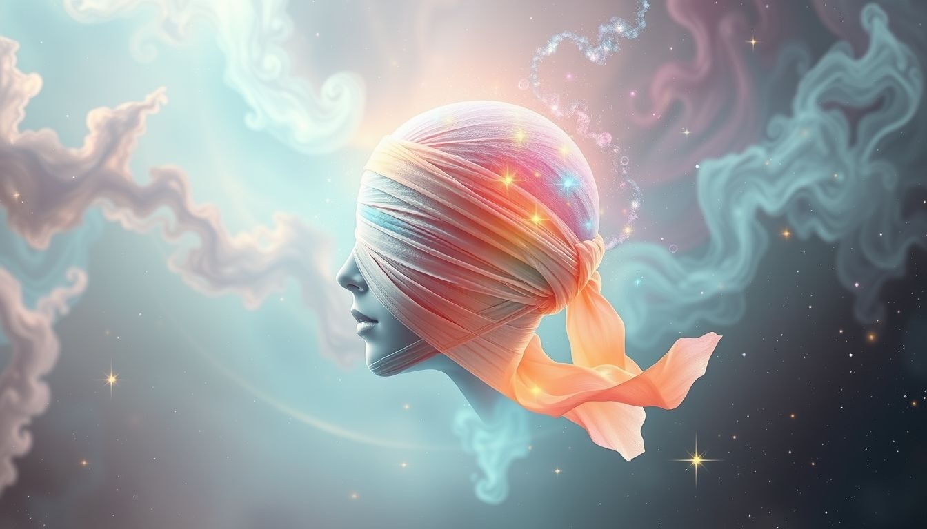 Kolorowy bandaż symbolizuje twórczą ekspresję i ukryte emocje.