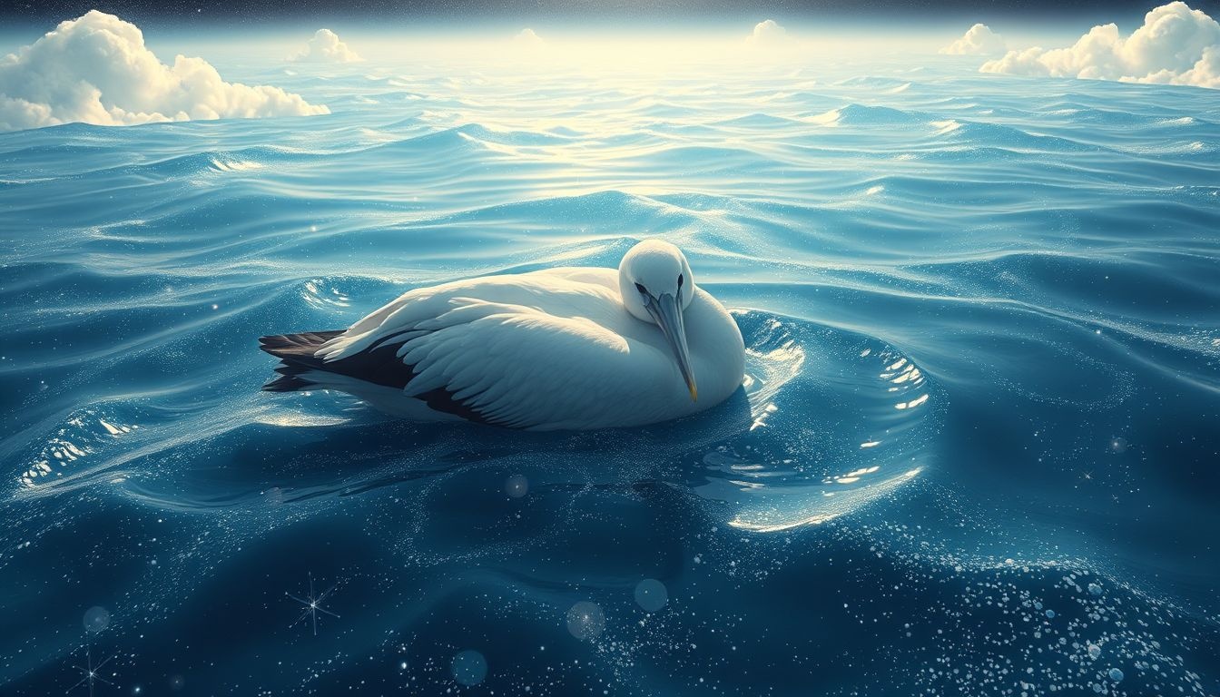 Albatros na wodzie symbolizuje spokój i równowagę ducha.