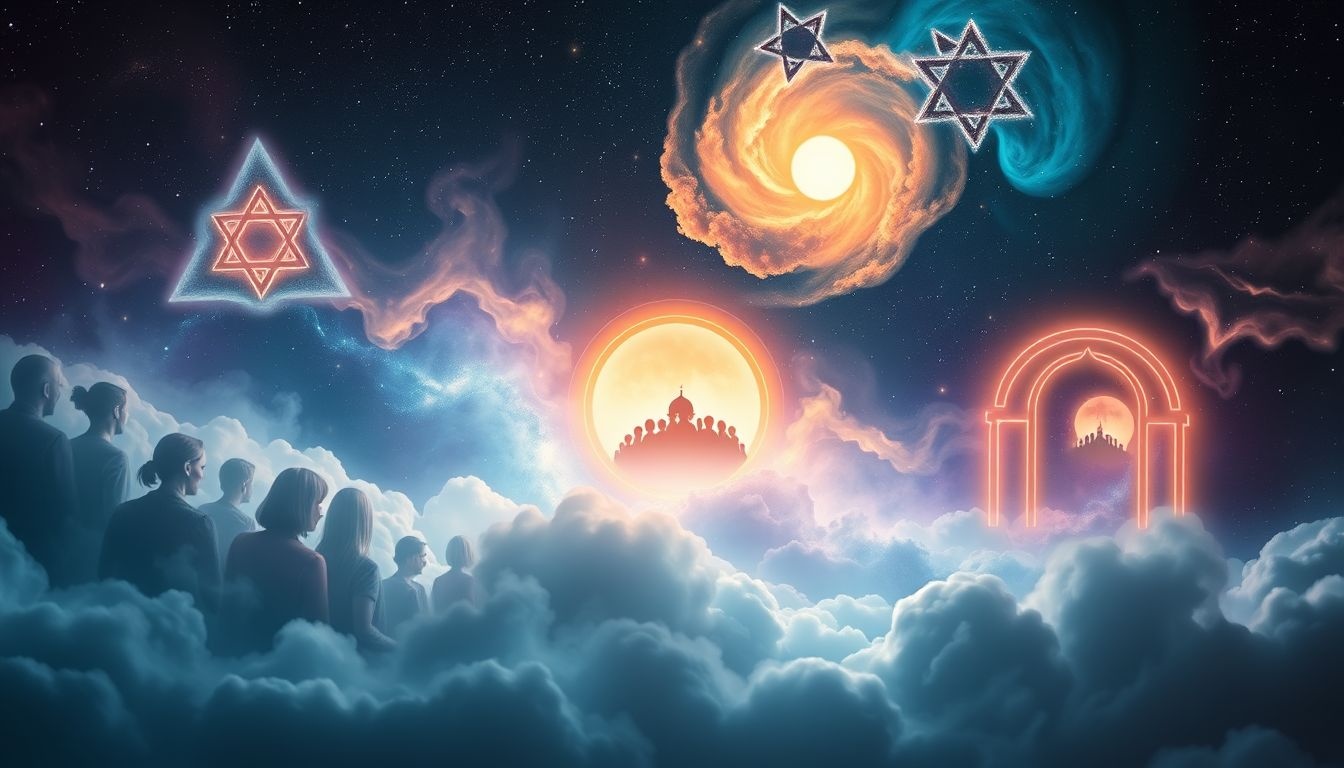 Rabin i synagoga symbolizują duchowe wsparcie i wspólnotę.