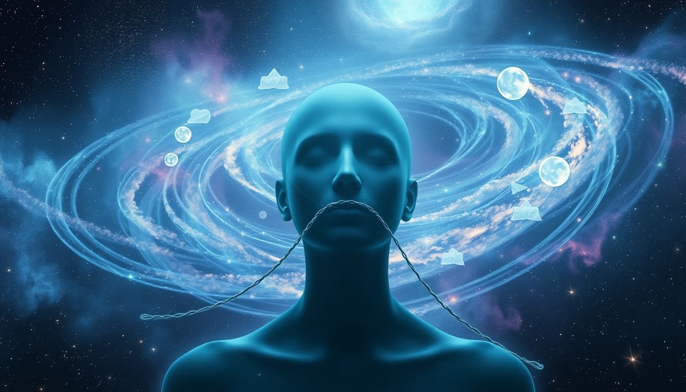 Wiązanie ust symbolizuje tłumienie prawdy i ukrywanie emocji.