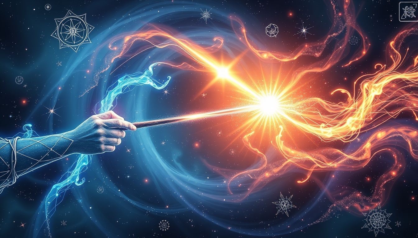 Magiczny pojedynek na różdżki symbolizuje wewnętrzną walkę o władzę.