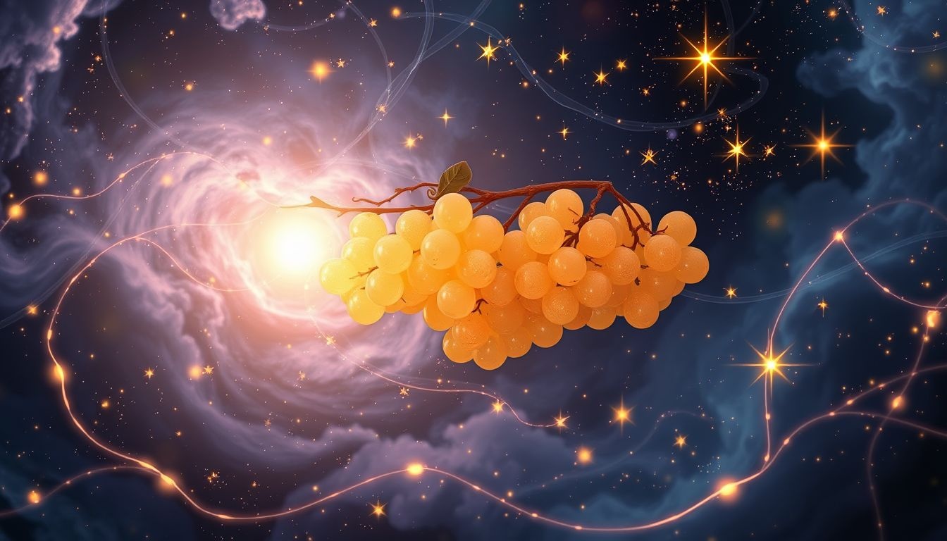 Zerwane winogrona symbolizują nagrodę za ciężką pracę.