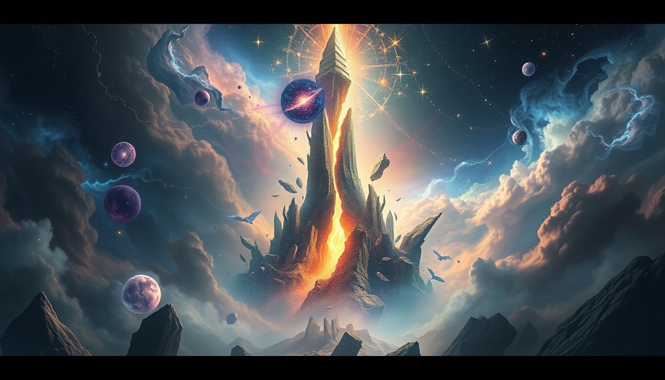 Ruiny wieży symbolizują upadek ambicji i utratę kontroli.