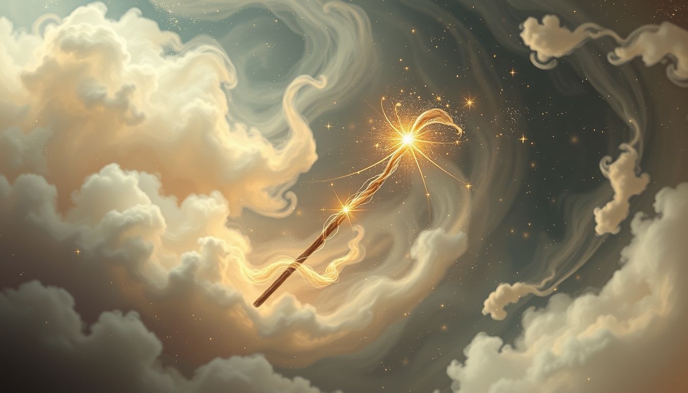 Kurcząca się różdżka symbolizuje utratę mocy i kontroli.