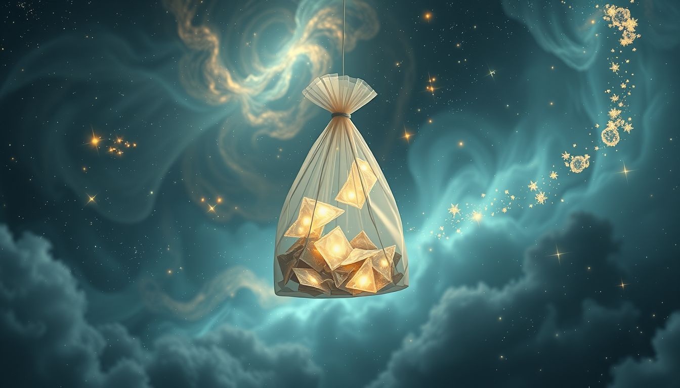 Łata na torbie symbolizuje ukryte emocje i przeszłe doświadczenia.