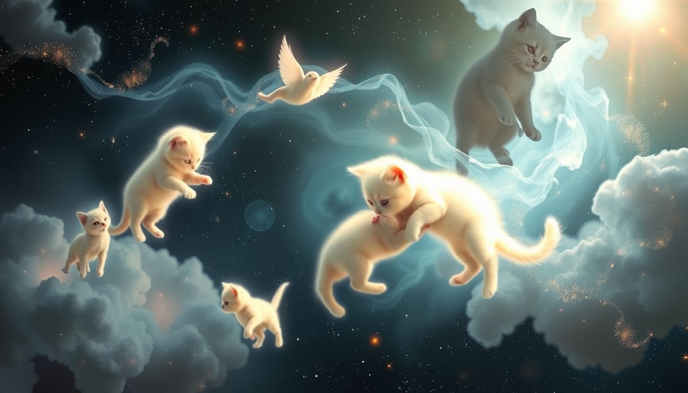 Śniące się bawiące kocięta symbolizują radość i niewinność.