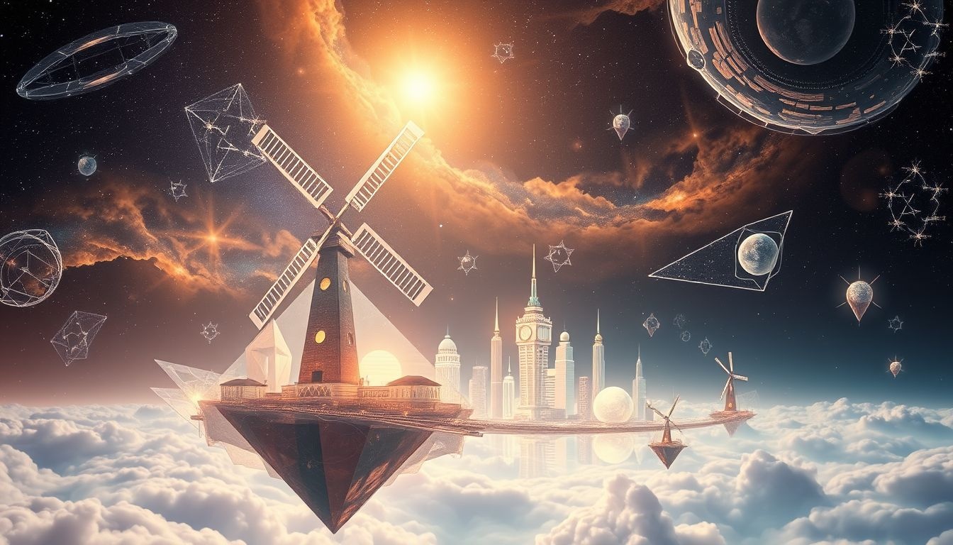 Wiatraki w mieście symbolizują nowoczesność i ekologiczne przemiany.