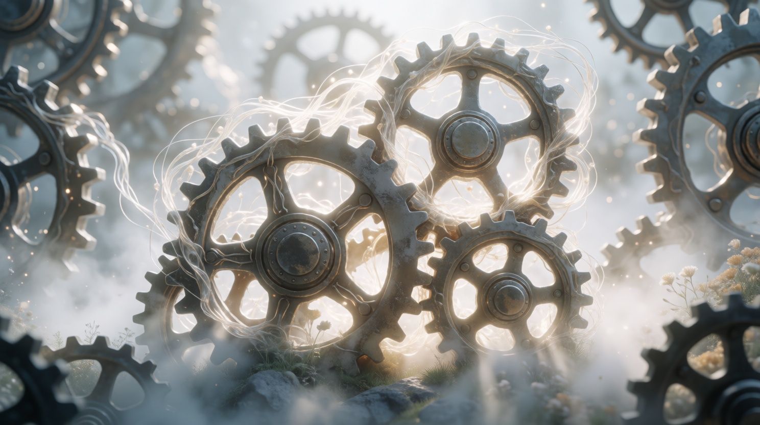 Zablokowane koła zębate symbolizujące problemy w mechanice.