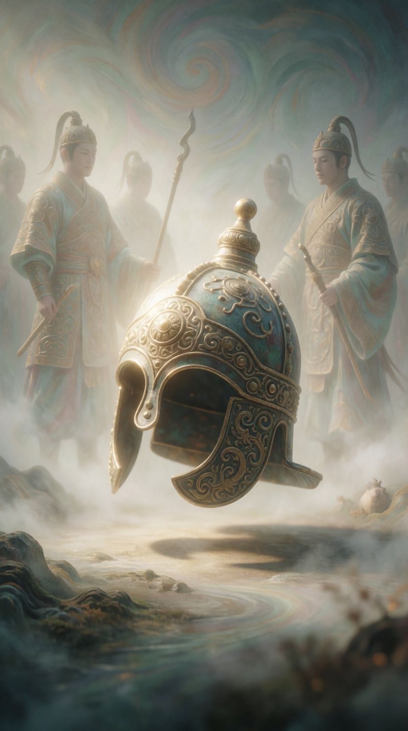 Hełm historycznej postaci symbolizujący siłę i ochronę.