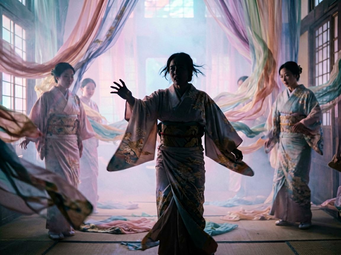 Kobieta wybiera kimono przed wyjściem w pośpiechu