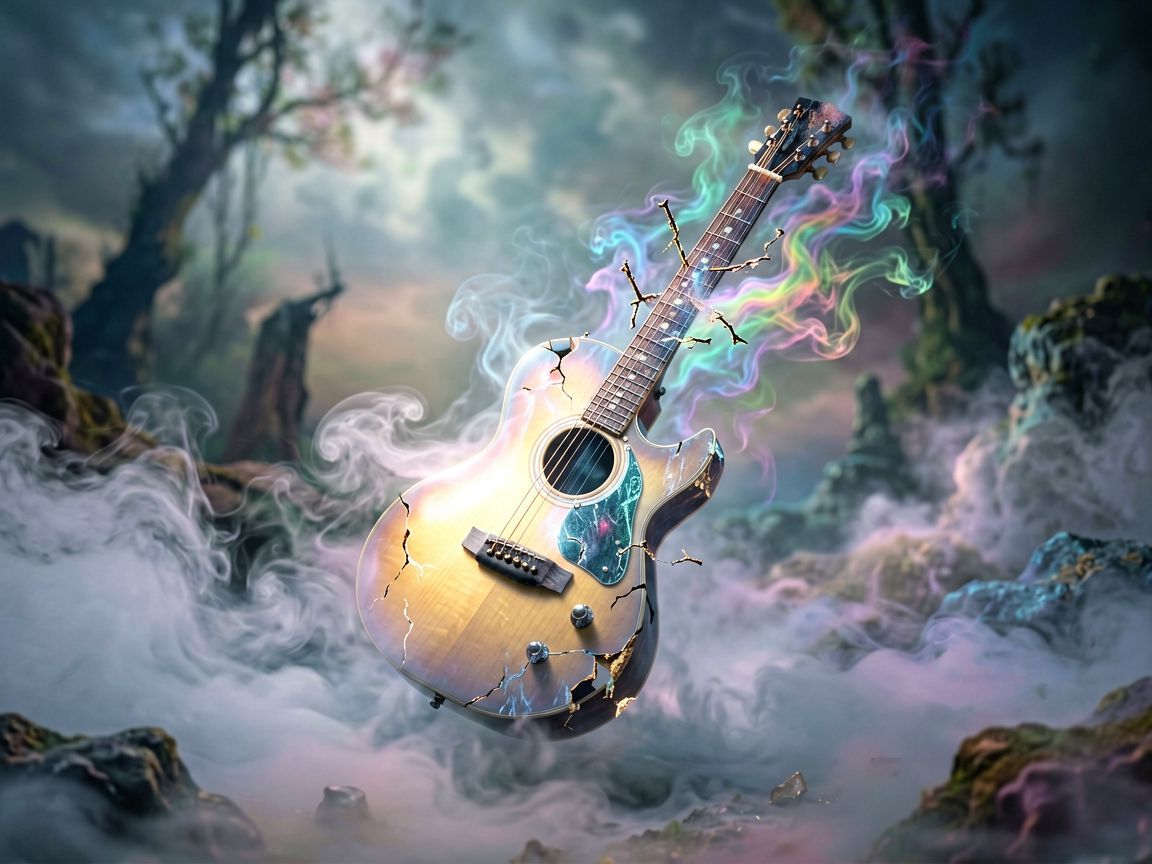 Zepsuta gitara symbolizująca utratę pasji w śnie.