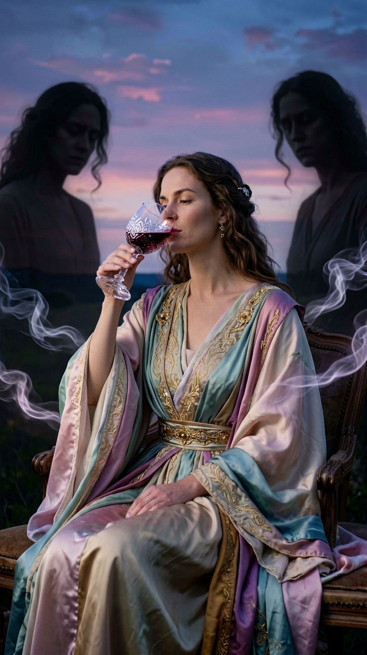 Książę pijący wino symbolizujący ostrzeżenie przed pychą