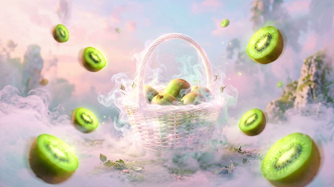 Zgubiony koszyk pełen świeżych owoców kiwi.