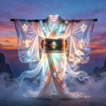 Kimono na tle tradycyjnego japońskiego wzoru sennik