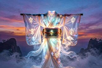 Kimono na tle tradycyjnego japońskiego wzoru sennik
