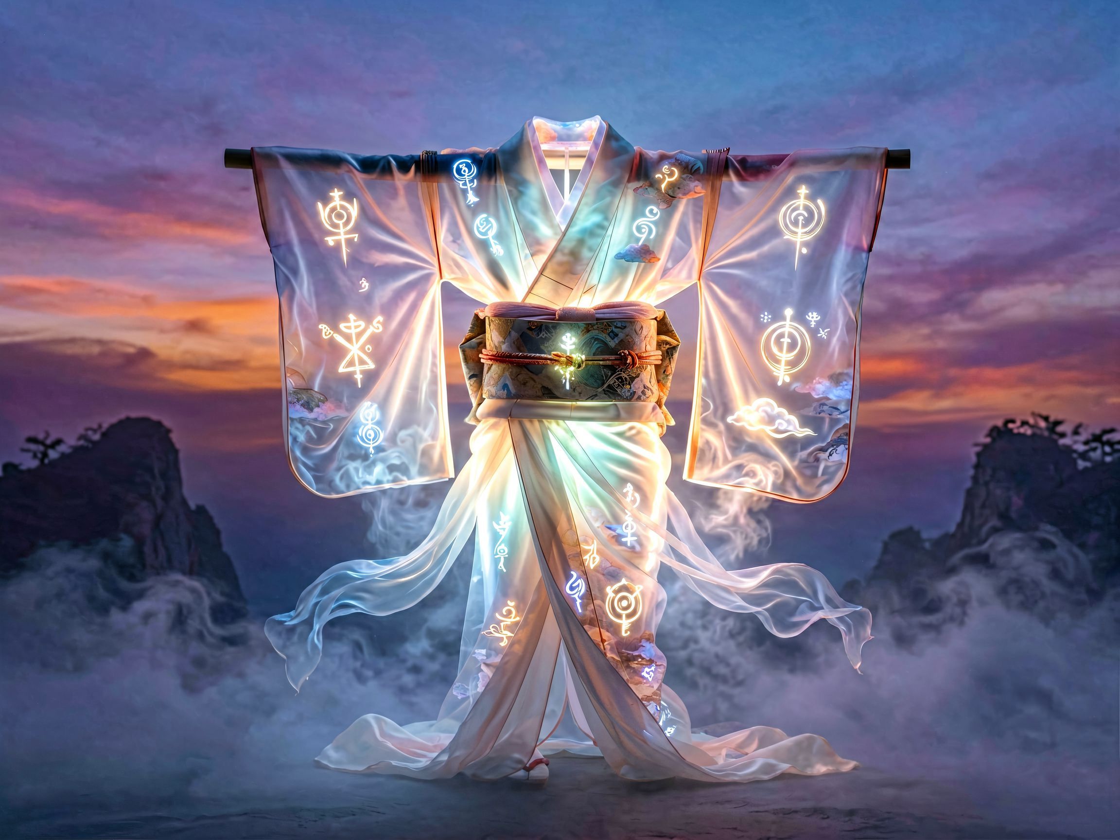Kimono na tle tradycyjnego japońskiego wzoru sennik