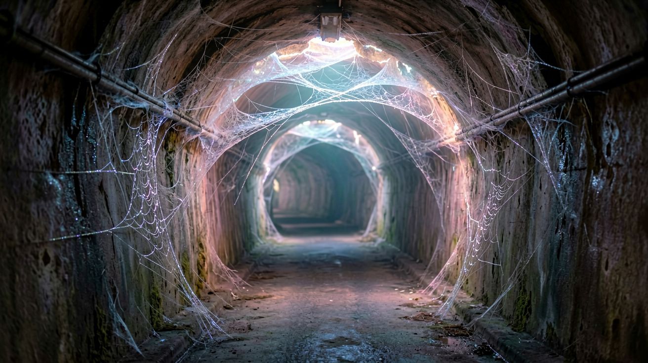 Tunel pełen pajęczyn symbolizujący życiowy zastój i stagnację