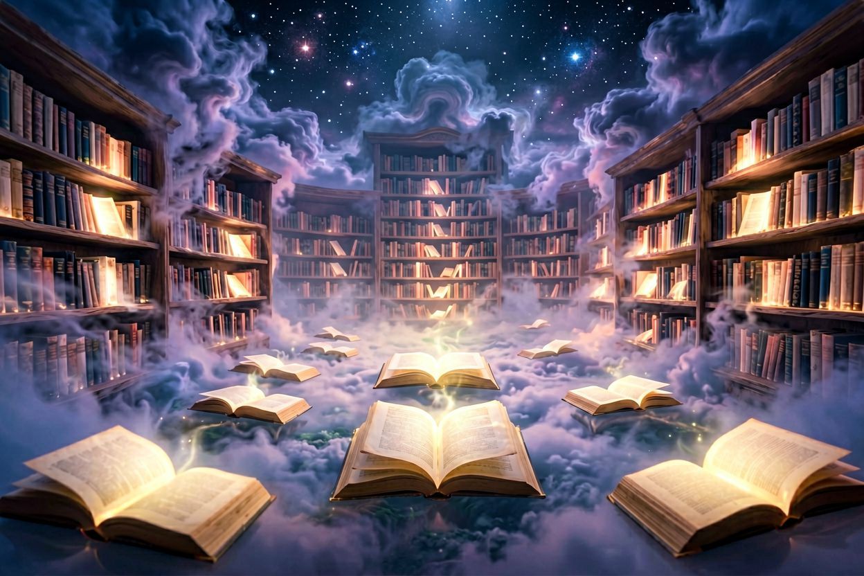 Osoba czytająca książkę w bibliotece, zdobywanie wiedzy