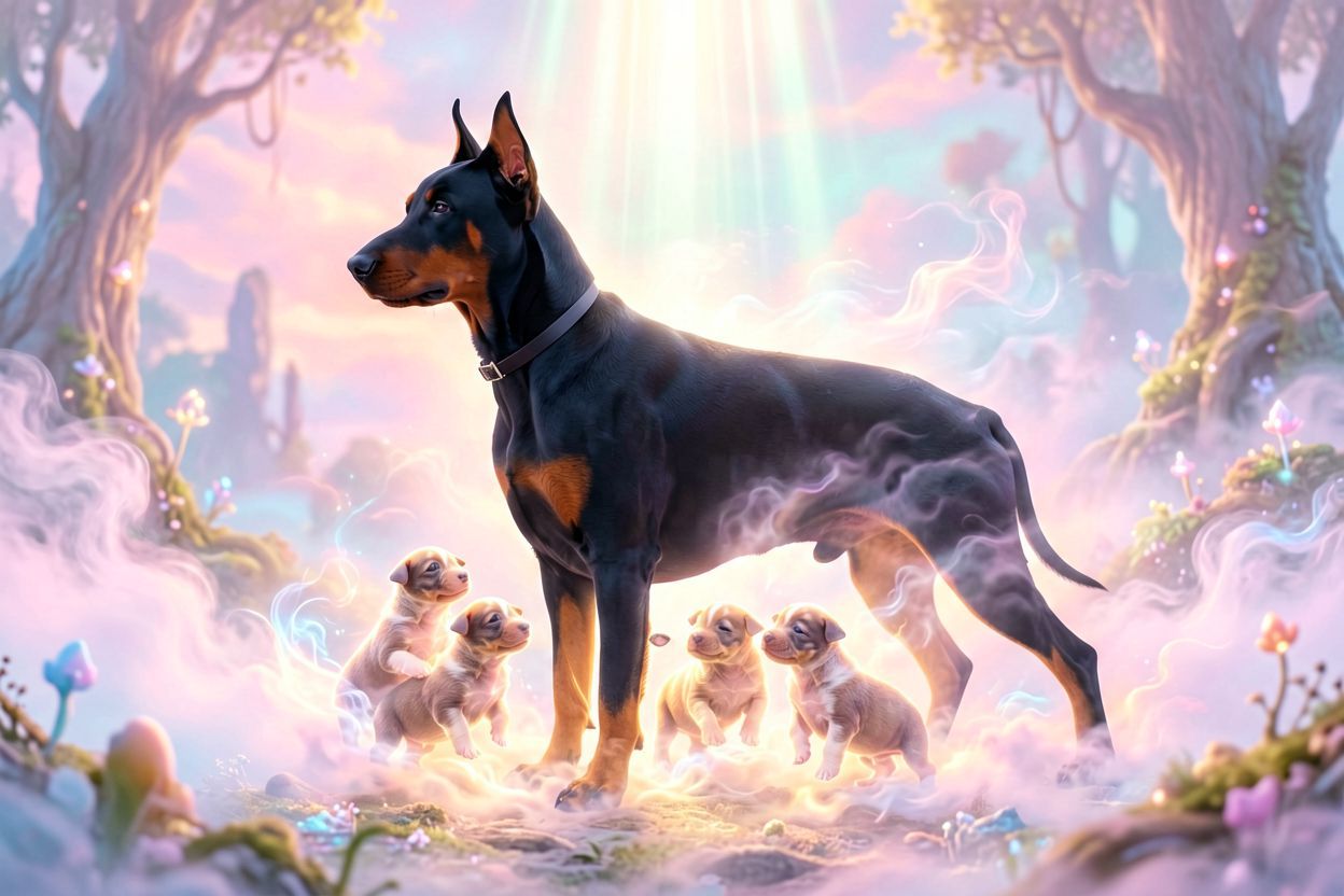 Doberman rodzący szczenięta – symboliczny sen o psach.