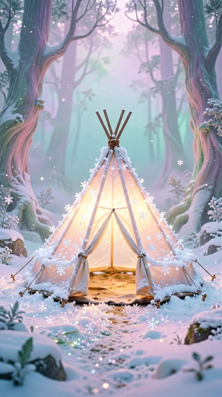 Tipi zawalone śniegiem symbolizujące trudności i przeszkody.