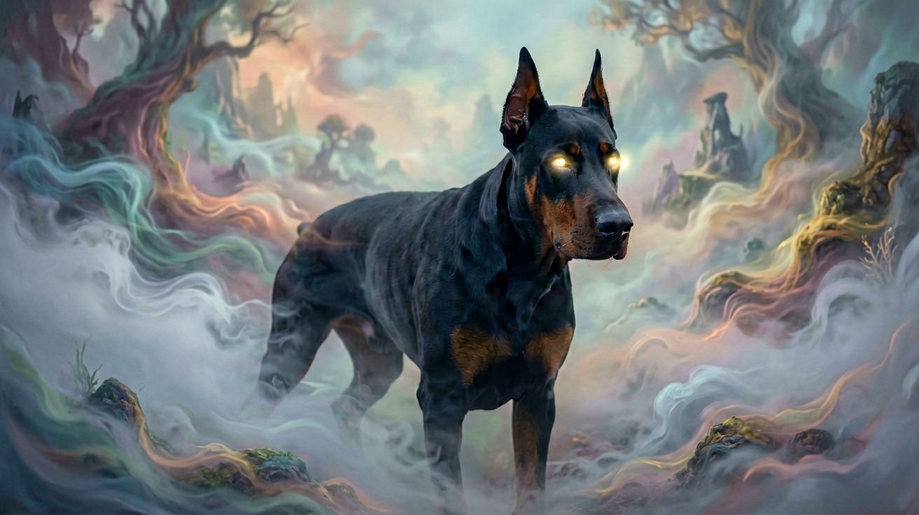 Agresywny doberman grożący zębami nocna interpretacja snu