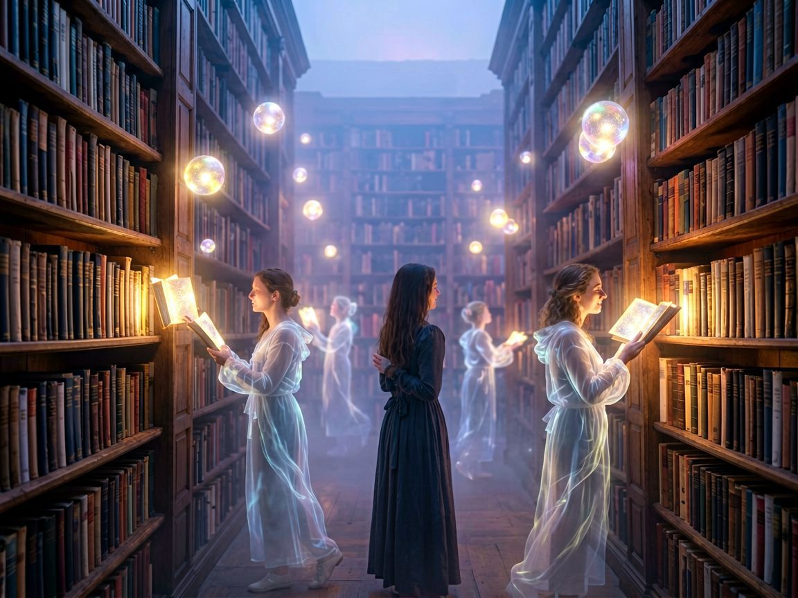 Angielskie biblioteki symbolizujące dążenie do wiedzy w śnie