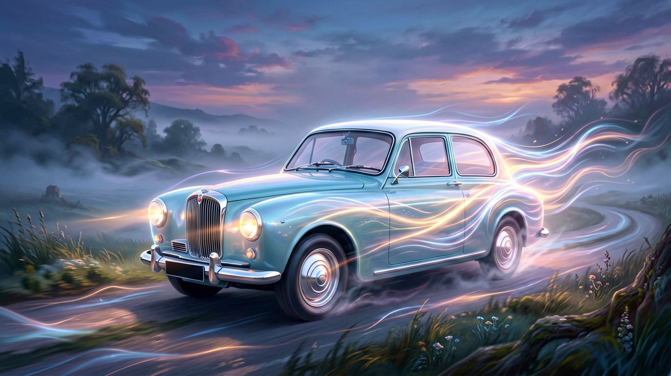 Brytyjskie auto symbolizujące szybkie tempo zmian w śnie.