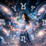 Symbol astrologii na tle nocnego nieba z gwiazdami