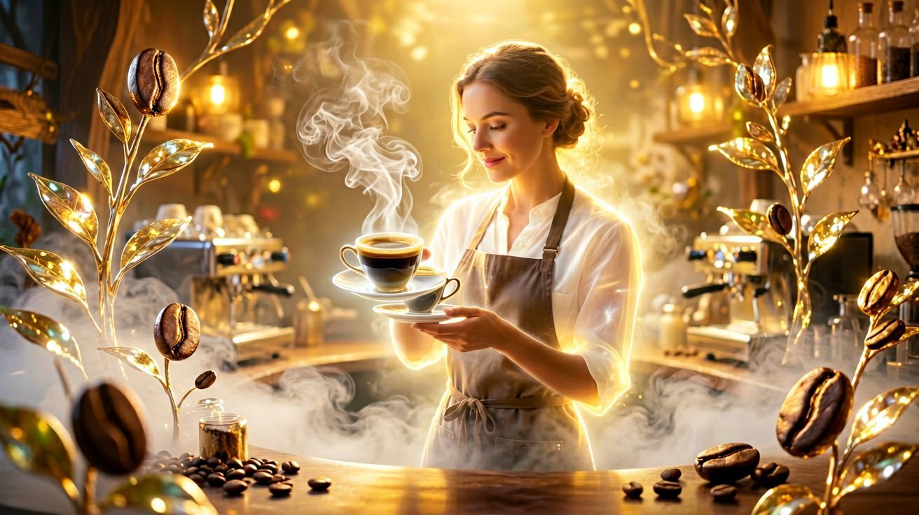 Barista podający darmową kawę jako prezent w śnie