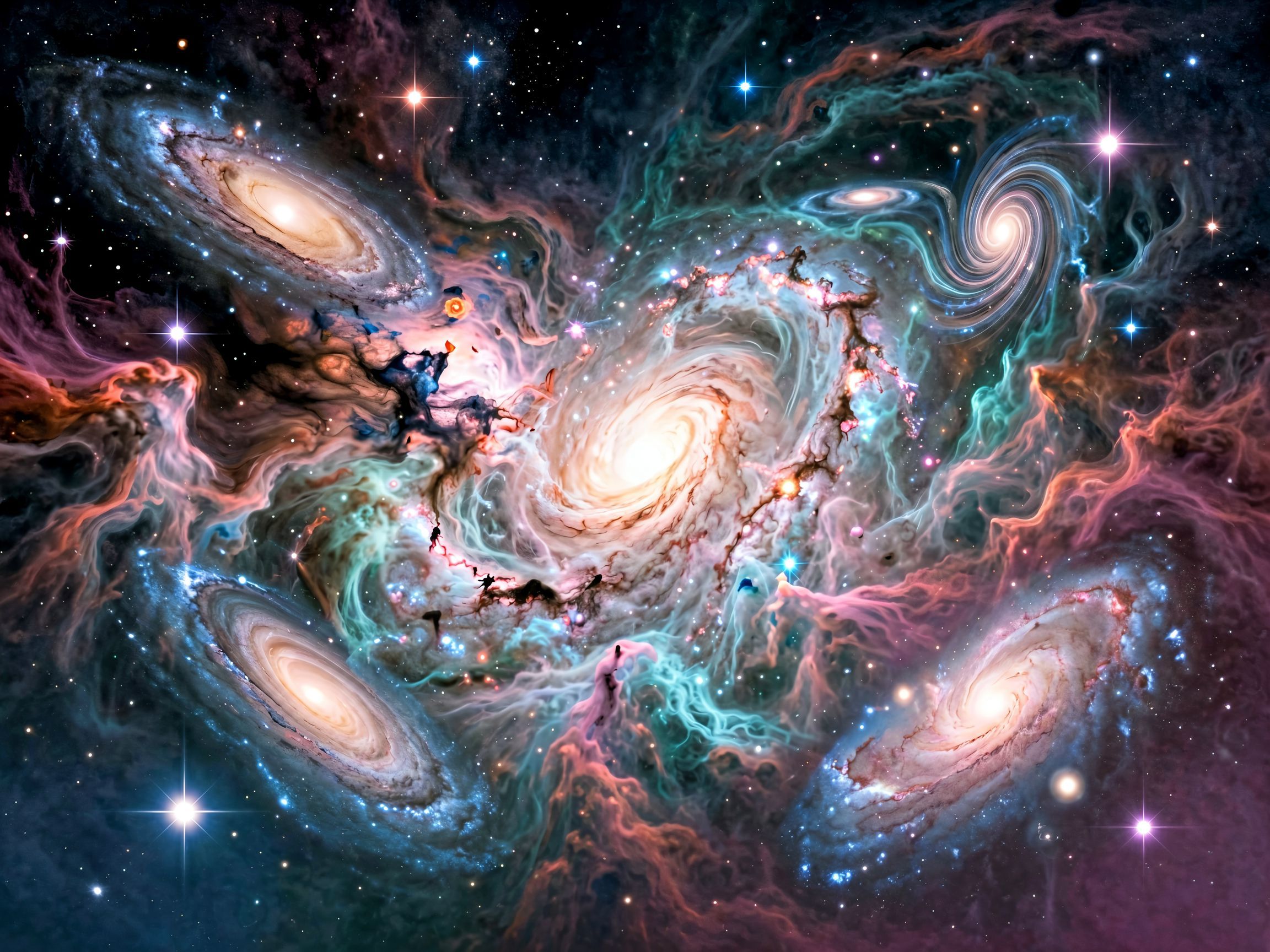 Ilustracja przestrzeni kosmicznej z gwiazdami i planetami.