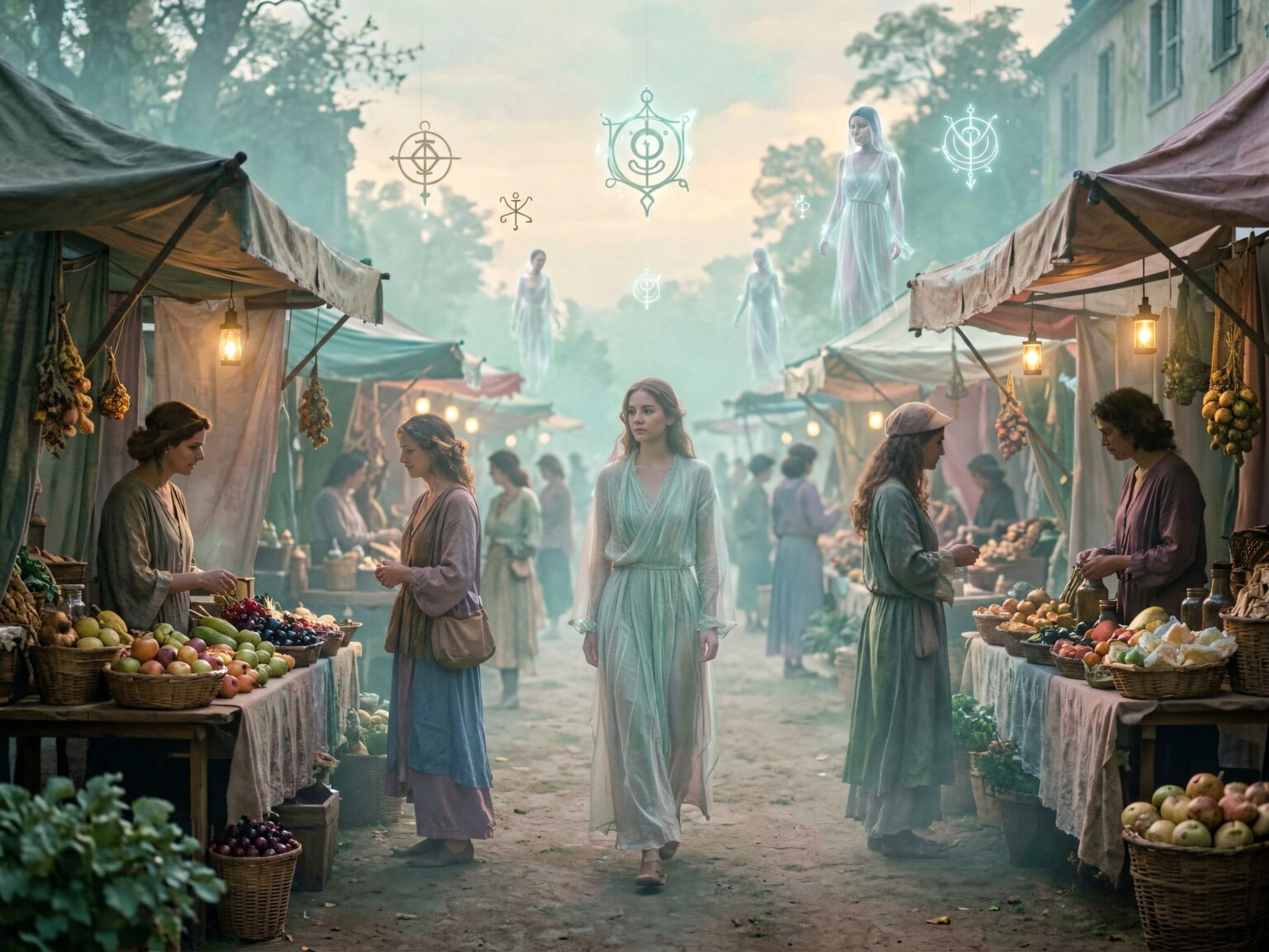 Ilustracja snu targu w senniku – interpretacja znaczenia.